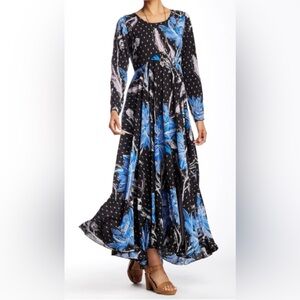 Free People First Kiss Printed Maxi Dress Botanical Night Blue Small